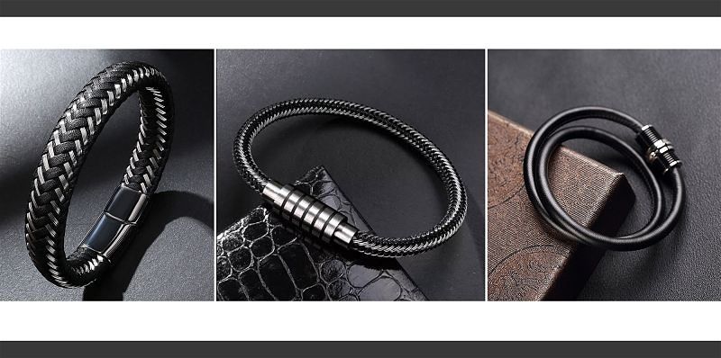 Imagem em destaque de 3 pulseiras masculinas na cor preta