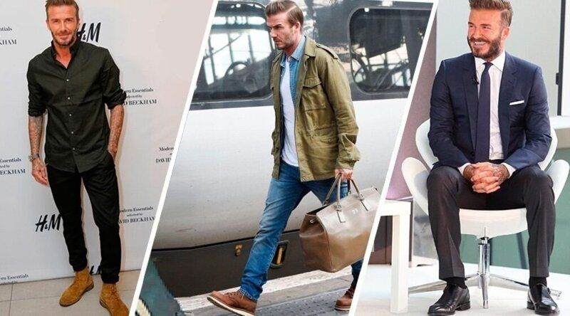 Imagens do jogador David Beckham usando roupas estilosas