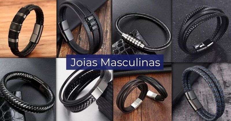 Imagem de várias pulseiras masculinas