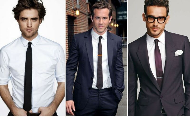 Homens usando gravata e roupa slim fit
