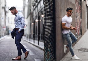 Homens usando look social e casual masculino