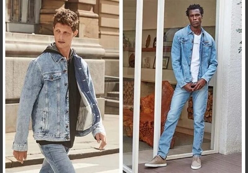 homens vestindo peças all jeans